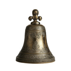 Antique ornate brass bell with intricate carvings isolated on transparent background