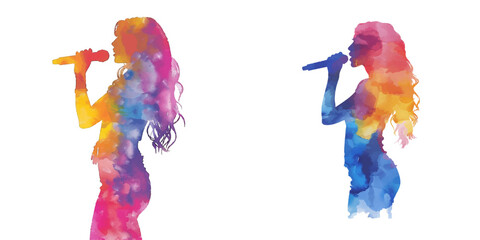 abstract color silhouette of vocalist watercolor vector illustration