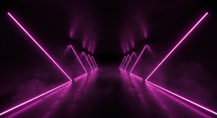 Futuristic neon tunnel with vibrant pink lights creating an immersive sci fi experience