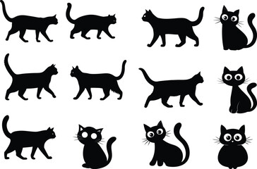 Cat silhouette set on white background.