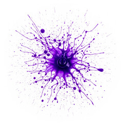 The image shows splatters of purple paint or ink on a white surface.