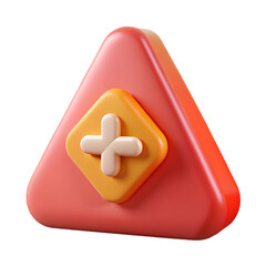 Fototapeta premium 3D Cartoon Red Triangle Warning Sign with Yellow Diamond and Plus Symbol danger alert