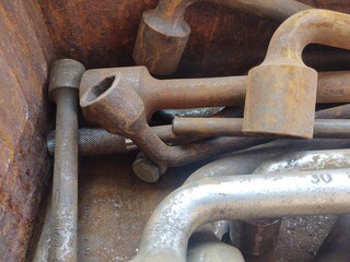 Rusty Hand Tools in a Metal Toolbox