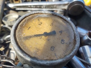 Vintage Pressure Gauge in Toolbox