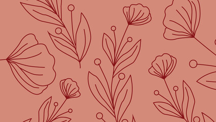 Coral Red Botanical Line Background