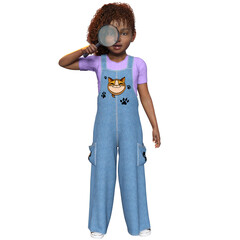 3D rendered girl sleuth character isolated on transparent background