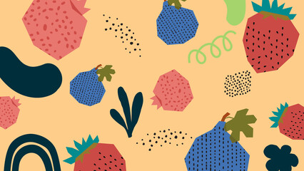 Bright Banana and Pomegranate Fruit Background