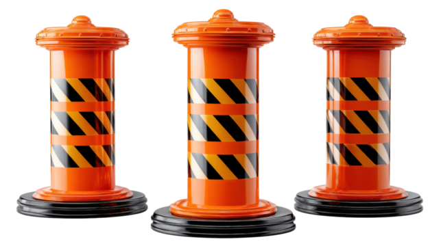 Orange Road Barrier: Capturing the essence of safety and order, this image showcases a row of vibrant orange road barriers, designed for efficient traffic management.