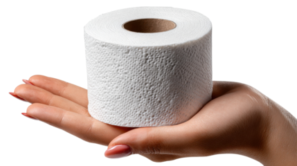 Soft Comfort: A hand tenderly cradles a fresh roll of tissue, its texture promising softness and care. A simple image with focus on cleanliness and hygiene.