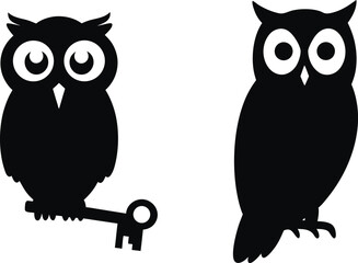 owl silhouette vector set. on transparent background isolated