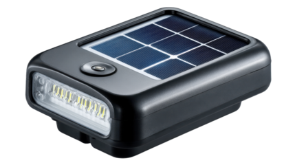 Solar Powered Flashlight: Capturing the sleek design of a solar-powered flashlight, a symbol of sustainability, its rectangular shape and integrated solar panel represent innovation.