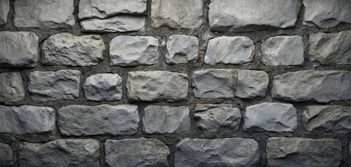 Obraz premium Detailed close-up of weathered grey cobblestone wall texture. Irregular, rustic stones mortared together, creating natural, aged surface. Seamless pattern provides vintage grunge aesthetic, suitable