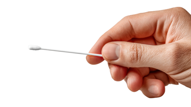 Medical Examination: A close-up shot of a hand holding a sterile swab, symbolizing healthcare, diagnosis, and medical procedures.