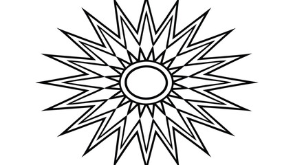 Obraz premium Geometric starburst design with sharp triangular rays emanating from a central double circle shape