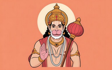 Lord hanuman with mace and blessing gesture