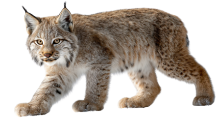 Majestic Lynx: A lynx gracefully strides across the frame, its captivating gaze draws the viewer in, capturing the raw beauty of nature and animal behavior.