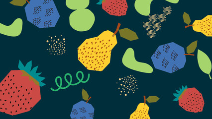 Pear and Strawberry Hand Drawn Background