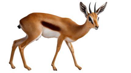 Graceful Gazelle on the Move: Capturing a striking gazelle in motion, showcasing its elegant form and unique patterns, set against a clean backdrop to highlight its beauty and agility.