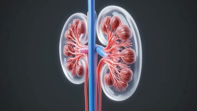 Inner kidney with blood vessels in anatomical 3d model
