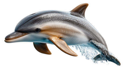 Playful Dolphin Leaping: An enchanting close-up of a sleek dolphin, gracefully arching its body as it leaps out of the water.