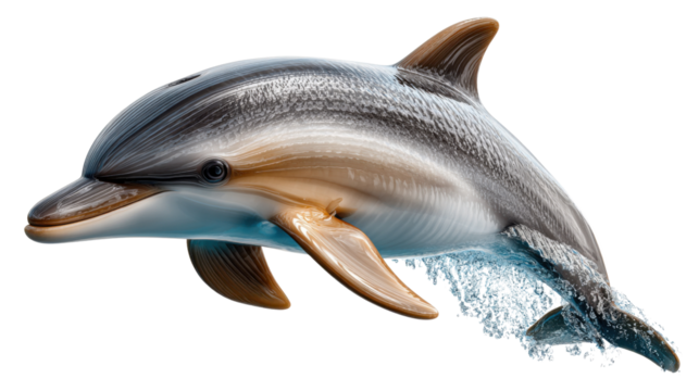 Playful Dolphin Leaping: An enchanting close-up of a sleek dolphin, gracefully arching its body as it leaps out of the water.