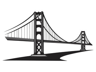 Obraz premium Iconic golden gate bridge silhouette in black and white with a road leading towards it