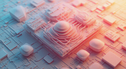 Abstract geometric composition featuring regular polygon patterns and clean lines arranged in a grid formation. Composition adheres to the rule of thirds with evenly spaced elements. Distinctive visua