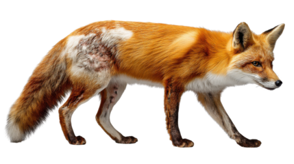 The Red Fox: A red fox, with its vibrant orange and white fur, walks gracefully across the scene, its piercing gaze capturing the essence of wild, untamed beauty.