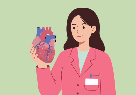 woman holding heart, pink coat, medical clip art preview