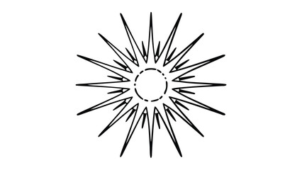 Illustration of a starburst design with a central dotted circle and radiating lines in black and white