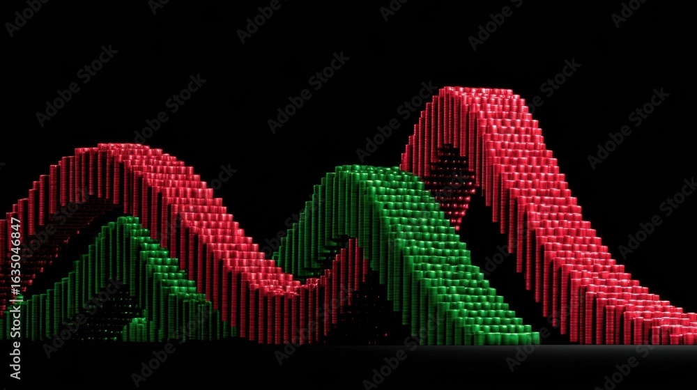 Aufkleber colorful wavy pattern created with stacked cubes in green and red during intricate design experiment
