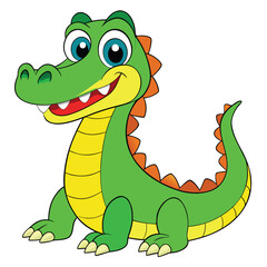 Fototapeta premium Cute green cartoon alligator smiling with teeth showing, isolated on white background
