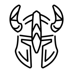 A linear style icon representing viking helmet  
