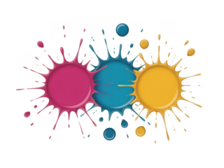 Vibrant cmyk paint splatter explosion isolated on transparent background