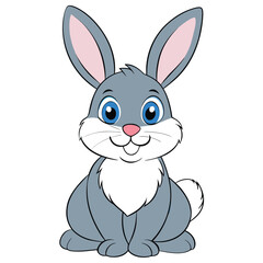 Obraz premium Cute cartoon grey rabbit sitting, isolated on white background