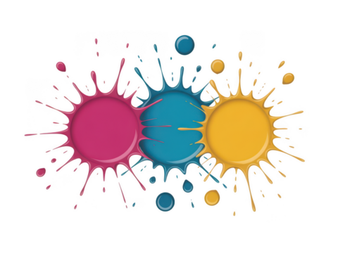 Vibrant cmyk paint splatter explosion isolated on transparent background