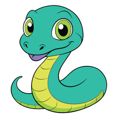 Cute cartoon green snake, isolated on white background