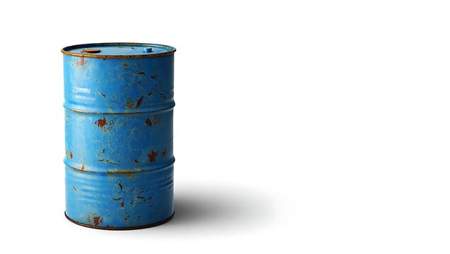 Old blue metal barrel isolated on white background - Powered by Adobe
