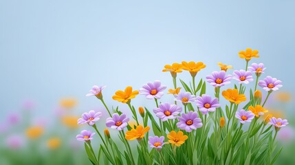 Fototapeta premium Vibrant Wildflowers Blooming in a Gentle Pastel Background