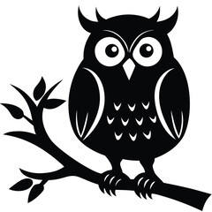 scared owl on tree branch