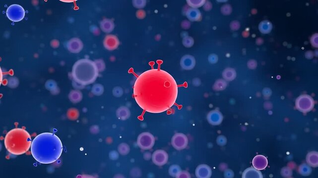 Animated Microscopic Visualization of Coronavirus Cells Under Deep Blue Microscope, Perfect for