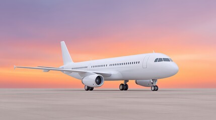 Obraz premium White Airplane on a Runway During Sunset Sky Background
