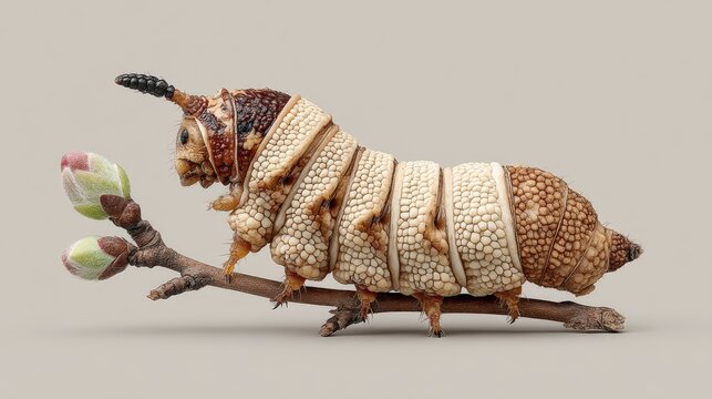 3D model of a bagworm moth larva on a twig showing vegetation impact