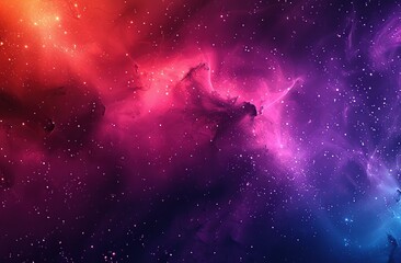 Obraz premium A vibrant nebula showcases a stunning blend of pink, purple, and red hues, filled with countless stars and swirling cosmic dust, creating a breathtaking celestial scene.