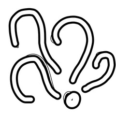 Abstract question mark design in black outline on white background  