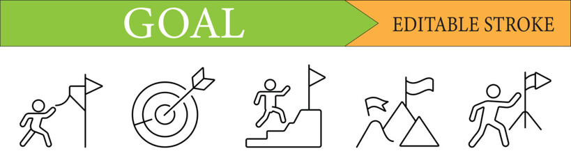  Goal Achievement and Success Line Icon Set