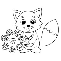 Obraz premium Printable Smiling Fox Baking Snowflakes Outline