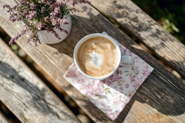 On a wooden table, a Swedish cinnamon bun and a cup of coffee embody the concept of Swedish fika