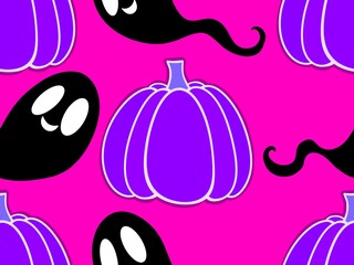 Autumn harvest vegetable seamless monster Halloween pumpkins pattern for wrapping paper and fabrics
