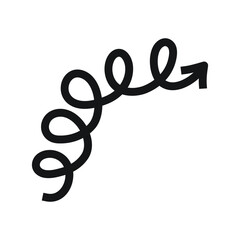 Obraz premium Black arrow with loops, doodle swirling arrow, hand drawn line